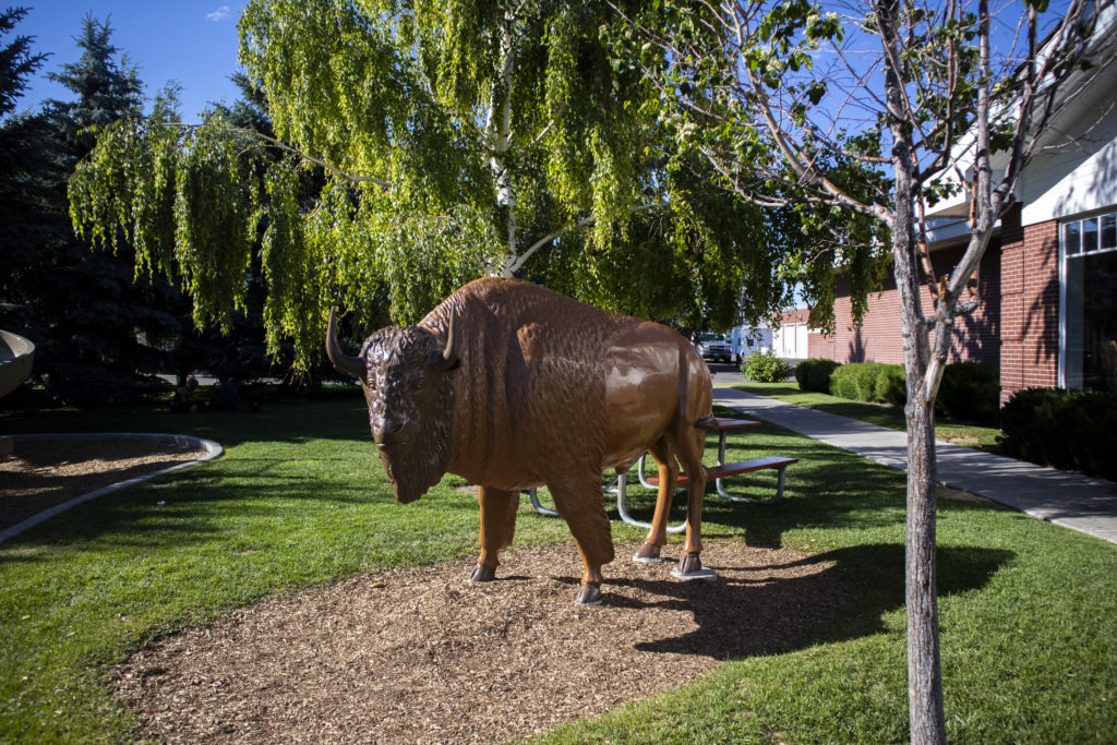 Buffalo statue outside of the Little America Travel Center.